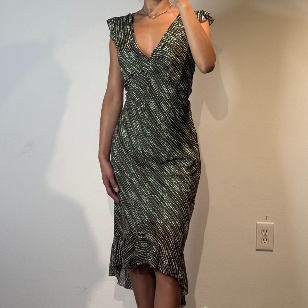Green and Brown Midi Dress